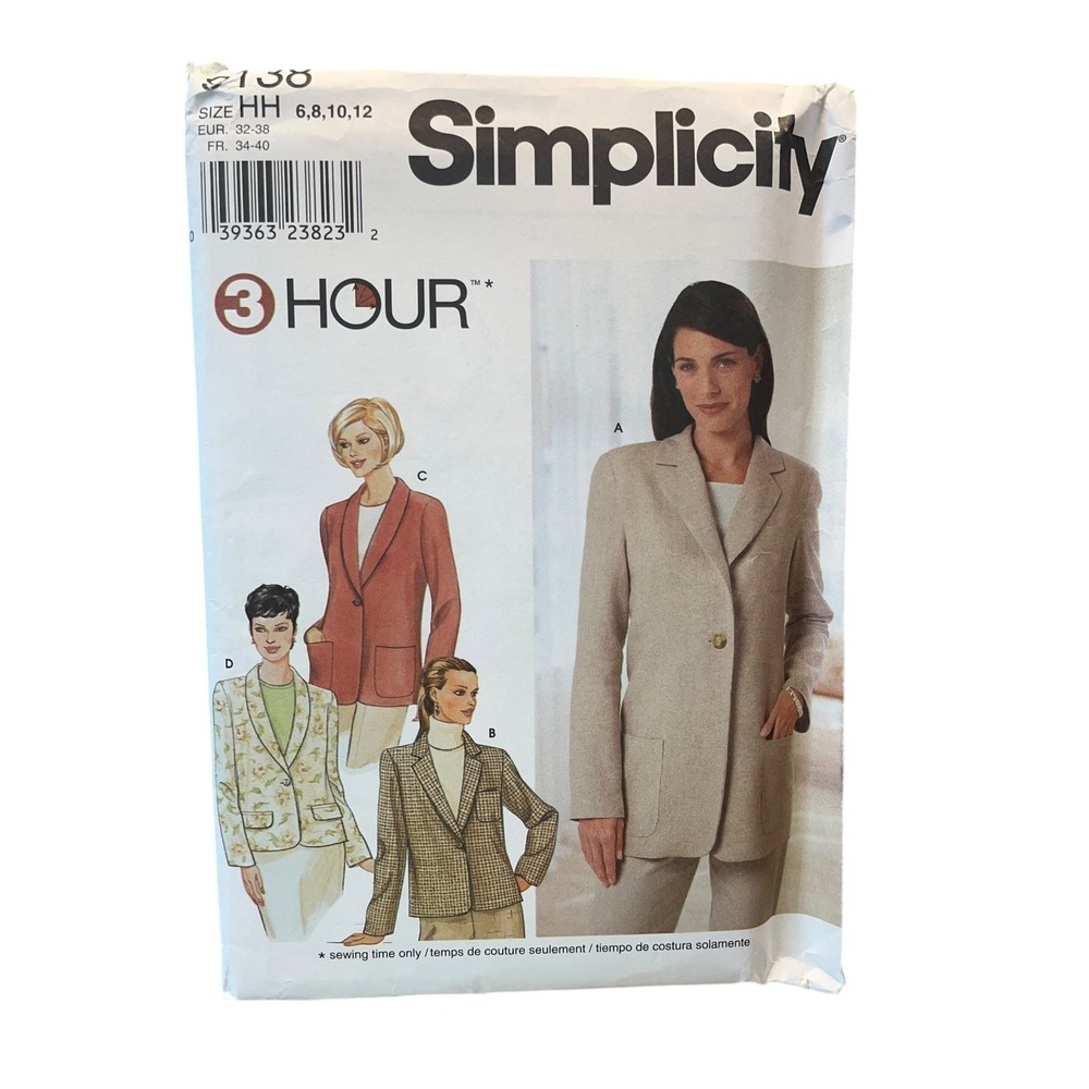 Simplicity Jacket Sewing Pattern Misses Size 6-12 9138 Relaxed Fit Blazer